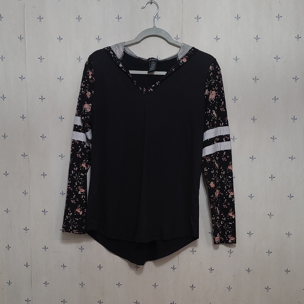 Floral Sleeve Black Women's Top